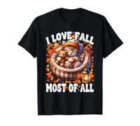 Autumn Cat Graphic For Kitten Mom I Love Fall Most of All Camiseta