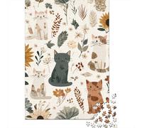 Autumn Cats & Flowers Pattern Rompecabezas Imposible,desafío para Adultos Entretenimiento Creativo 1000 Piezas Obra De Arte De Juego De para Adultos Y Niños Mayores De 12 Años 70x50cm/1000pcs