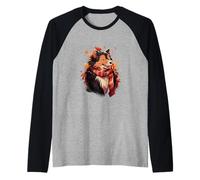 Autumn Chibi Boy Dog Fetch Fetch FET Falling Leaves Kawaii Camiseta Manga Raglan