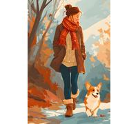 Autumn Corgi Composition Notebook: 6x9 Wide Ruled with Field Line | 130 Pages | Matte Cover | Dog Lover Journal for School, Writing, Gifts