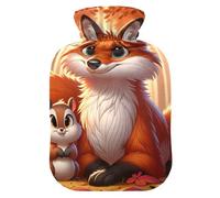 Autumn Cute Fox and Squirrel - Botellas de agua caliente o fría con cubierta suave, bolsa de agua caliente para cuello, hombros y calambres menstruales, 2 litros