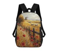 Autumn Field with Cows And Windmill Mochila Escolar Impresa En 3D 17inch Mochila Escolar Infantil Mochilas De Viaje Mochila Informal De Moda Para Niños Y Estudiantes