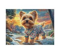 Autumn Field Yorkshire terrier con suéter Puzzles 500 Piezas Maquetas 3D Educativas Profesionales Puppy Stream Foliage Rompecabezas Para Familia Construir DIY Moderno Aliviar Estrés Decoración 500 PCS