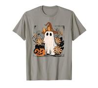 Autumn Floral Ghost and Black Cat Design. Woman Fall Camiseta