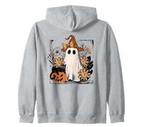 Autumn Floral Ghost and Black Cat Design. Woman Fall Sudadera con Capucha
