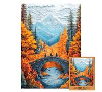Autumn Forest Wooden Puzzle | Scenic Bridge with Mountains & River | Cozy Fall Landscape Art | Unique Gift for Nature Puzzle Lovers | 1000 (XL-500PIECES)