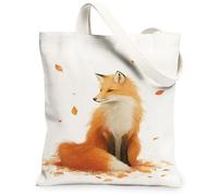 Autumn Fox - Bolsas de lona reutilizables con diseño de animales artísticos, vintage, ligeras, lavables, con correa para el hombro, Blanco, 13x15 Inch