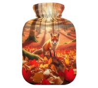 Autumn Fox in Forest - Botella de agua caliente con funda de terciopelo suave, bolsa de agua caliente para aliviar el dolor de cuello y hombros, 2 litros