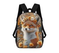 Autumn Fox with Floral Crown Mochilas Impresas En 3D Para Niños 17inch Mochilas De Moda Informales Para El Día A Día, Bolsas De Viaje, Mochilas Informales Para Exteriores Para Niños Y Niñas
