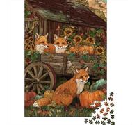 Autumn Foxes in Pumpkin Patch Rompecabezas Imposible,desafío para Adultos Entretenimiento Creativo 1000 Piezas Obra De Arte De Juego De para Adultos Y Niños Mayores De 12 Años 38x26cm/1000pcs
