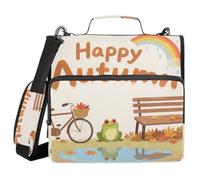 Autumn Frog Rainbow Village - Bolsa de 3 anillas con cremallera y correa, fácil de transportar, bolsa de almacenamiento de documentos para la escuela y la oficina