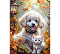 Autumn Garden Dog Diamond Painting Kits for Adults Beginners 90x110cm 5D Round Gem Crafts,diamond art painting Kit DIY Crystal Cross Stitch Gifts Home Wall Decoration