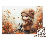 Autumn Girl Riding Bike 100% Recycled Cardboard Girl on Bike 1000 Piece Puzzle for Adults The Impossible Challenge 38x26cm/1000pcs