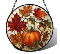 Autumn Glass Window Hanging, Round Harvest Panel for Seasonal Home Decor(Set11,7.87 Inch)