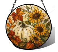 Autumn Glass Window Hanging, Round Harvest Panel for Seasonal Home Decor(Set13,5.91 Inch)