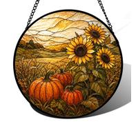 Autumn Glass Window Hanging, Round Harvest Panel for Seasonal Home Decor(Set50,7.87 Inch)