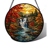 Autumn Glass Window Hanging, Round Harvest Panel for Seasonal Home Decor(Set51,7.87 Inch)