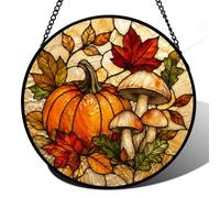 Autumn Glass Window Hanging, Round Harvest Panel for Seasonal Home Decor(Set53,7.87 Inch)