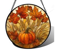 Autumn Glass Window Hanging, Round Harvest Panel for Seasonal Home Decor(Set7,7.87 Inch)