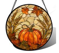 Autumn Glass Window Hanging, Round Harvest Panel for Seasonal Home Decor(Set8,7.87 Inch)