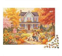 Autumn House Puzzle para Adultos 1000 Piezas Reciclable Paper Fall Scenery Puzzle Parent Child Game Props Developing Boy & Girl‘s Intelligence Toy 52x38cm/1000pcs