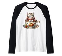 Autumn Kitten Fall Coffee Graphic For Women and Cat Lover Camiseta Manga Raglan