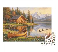 Autumn Lake Cabin Puzzle 1000 Piezas Papel Reciclado Mountain Retreat Puzzles for Adultos Divertido and Desafiante Family Juego Holiday Blessings Regalo for Hombres 70x50cm/1000pcs