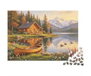 Autumn Lake Cabin Puzzle 1000 Piezas Papel Reciclado Mountain Retreat Puzzles for Ancianos Educativo Juego Decompression Alivia la Demencia Senil Regalo 52x38cm/1000pcs