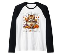 Autumn Leaves and Kitten For Cat Mom I Love Fall Most of All Camiseta Manga Raglan