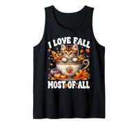 Autumn Leaves and Kitten For Cat Mom I Love Fall Most of All Camiseta sin Mangas