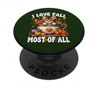 Autumn Leaves and Kitten For Cat Mom I Love Fall Most of All PopSockets PopGrip Adhesivo