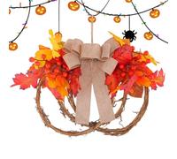 Autumn Maple Leaves Red Berry Garland - Cloth, Foam, Natural Rattan