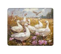 Autumn Meadow - Alfombrilla de ratón de aves acuáticas, gansos blancos en diseño de campo floral, alfombrilla de mouse lavable de goma antideslizante para el hogar y la oficina, perfecta para
