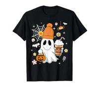 Autumn Men Women Cute Ghost Drinking Coffee Spooky Halloween Camiseta
