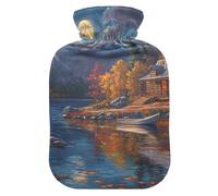Autumn Night Reflection - Botellas de agua caliente azules con cubierta suave para pies y calentador de cama, bolsa de agua caliente para calentador de pies y alivio del dolor, 2 litros