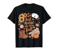 Autumn Nurse Life Sunflowers Pumpkins Coffee Boots Cozy Camiseta