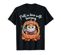 Autumn Owl Reading Pumpkin Fall in Love with Learning Camiseta
