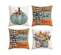 Autumn Pumpkin Home Sweet Home Throw Pillow Cover, 18 x 18 inches Autumn Thanksgiving Blessings Harvest Floral Decor Sofa Sofa Set 4 Piece