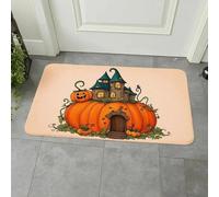 "Autumn Pumpkin House Alfombra de terciopelo de cristal antideslizante Felpudo antideslizante Halloween Decoración del hogar Felpuda de entrada para el salón Idea de regalo para festival" 3D-40x60cm