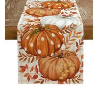 Autumn Pumpkin Table Runner - Fall Farmhouse Linen, Rectangular 13x72 Inch Thanksgiving Tablecloth, Seasonal Decor | Suitable for Dining Home Leaves Pumpkins Festive Holiday Celebration Decoration