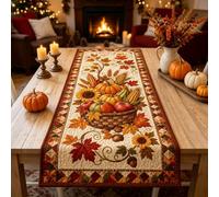 Autumn Spell Quilted Table Runner, Embroidered Pumpkin Farmhouse Table Decor for Halloween and Thanksgiving Christmas, Holiday Kitchen Dining Decorations for Home Party