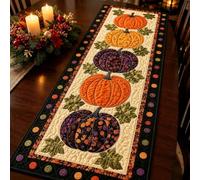 Autumn Spell Quilted Table Runner, Embroidered Pumpkin Farmhouse Table Decor for Halloween and Thanksgiving Christmas, Holiday Kitchen Dining Decorations for Home Party