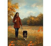 Autumn Stroll Notebook: Girl Walking Her Dog with Coffee and Fall Leaves: “Seasonal Back to School Notebook | Autumn-Themed Lined Journal for Everyday Notes”