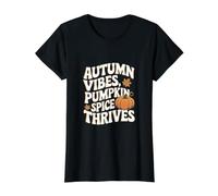 Autumn Vibes Pumpkin Spice Vibes Acción de Gracias Camiseta gráfica económica, Mujer, Negro, S