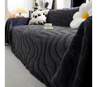 Autumn Winter Cotton Plush Sofa Throw, Extra Large 3D Textured Sofa Cover | Decorative Throw Blanket For Living Room, Universal Furniture Protector Cover, For Sofa Couch Bed Chair(Black,180x340cm)