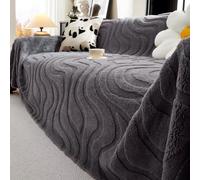 Autumn Winter Cotton Plush Sofa Throw, Extra Large 3D Textured Sofa Cover | Decorative Throw Blanket For Living Room, Universal Furniture Protector Cover, For Sofa Couch Bed Chair(Gray,180x300cm)