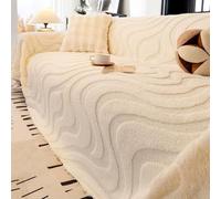 Autumn Winter Cotton Plush Sofa Throw, Extra Large 3D Textured Sofa Cover | Decorative Throw Blanket For Living Room, Universal Furniture Protector Cover, For Sofa Couch Bed Chair(Cream,180x380cm)