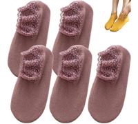 Autumn Winter Non Slip Lace Warmer Socks,Women's Fashion Solid Color Soft Plush Warmer Frilly Floor Socks (Red)