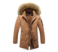 Autumn&Winter Sólido Largo Cuello Manga Color Chaqueta con Capucha Hombres, café, 3XL