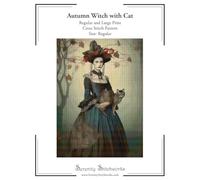 Autumn Witch with Cat Cross Stitch Pattern - Regular Size Edition: Regular and Large Print Cross Stitch Pattern